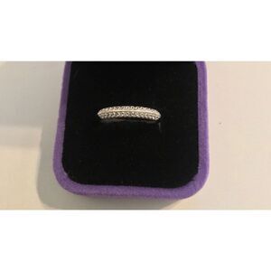 Sparkling .925 Sterling Knife Edge Milgrain Pave Sim Diamond Band Ring Sz 9